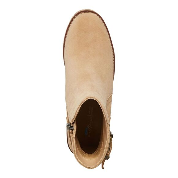 AQUA COLLEGE Womens Beige Desiree Almond Toe Block Heel Leather Booties 9.5 M
